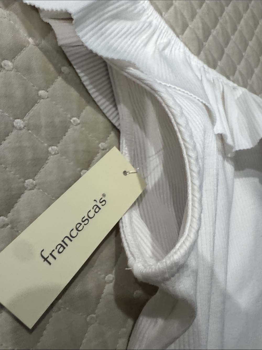 Francesca's Collections White One-Shoulder Ruffle Tank - Picture 4 of 6